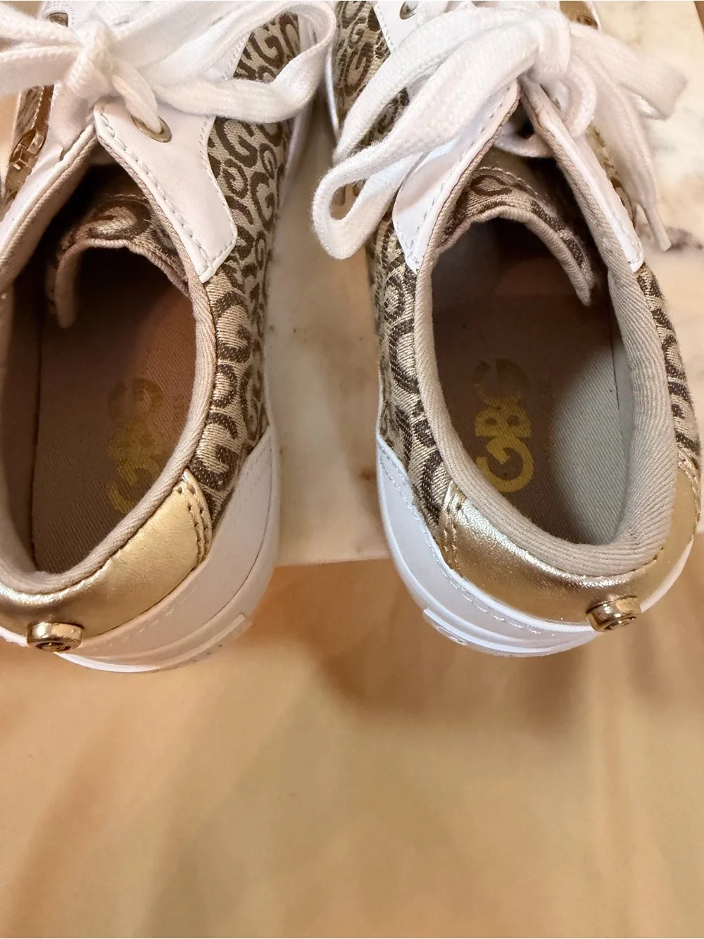 GuessCasual Monogram Lace-Up Sneakers - White & Brown